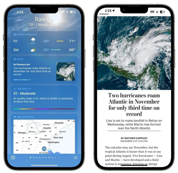 静海苹果14维修分享iPhone 14手机如何看天气时顺带看新闻 