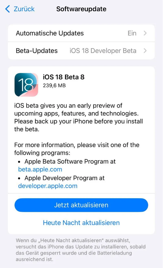 静海苹果手机维修分享苹果 iOS / iPadOS 18 开发者预览版 Beta 8 发布 